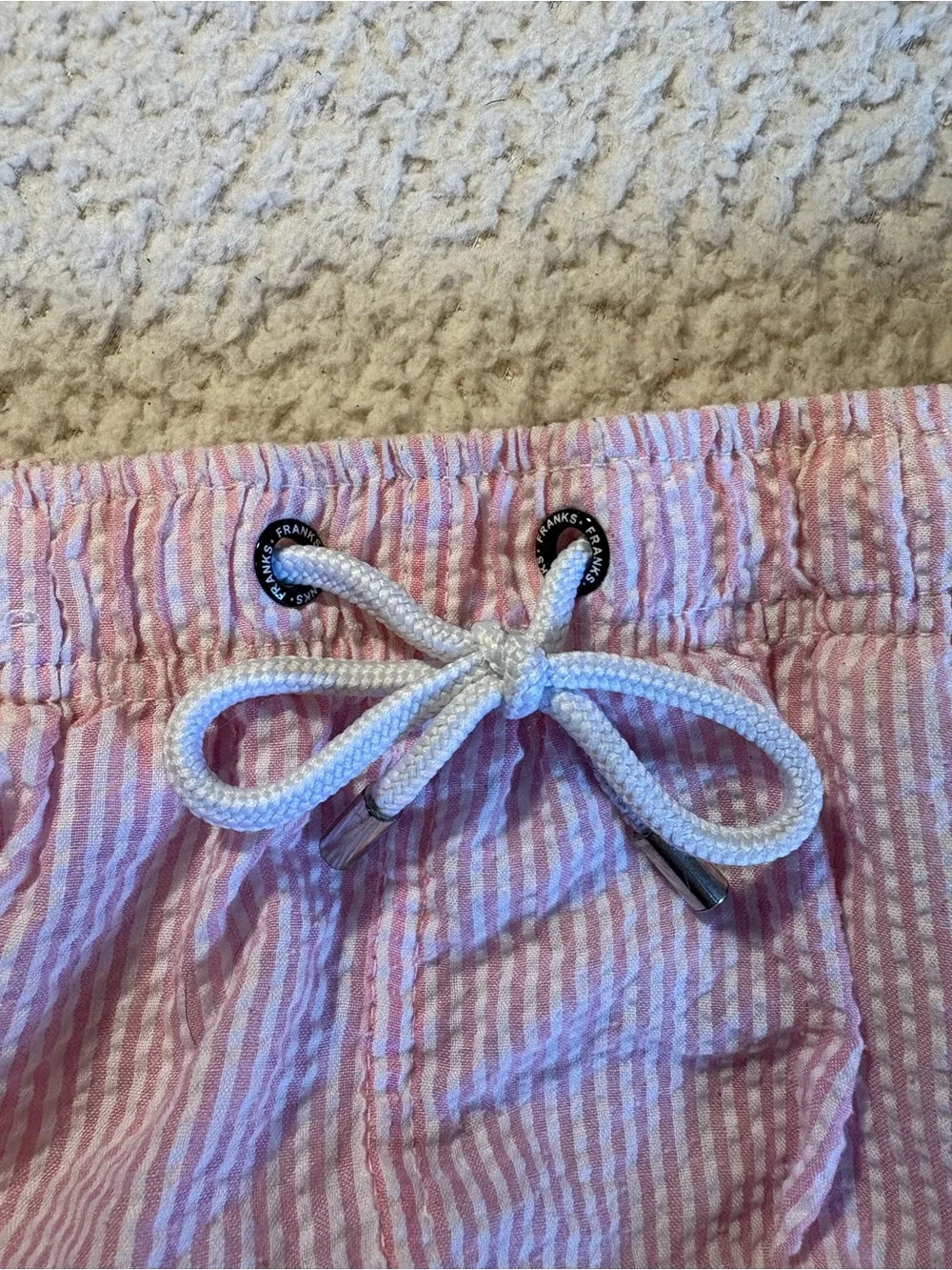 Frank’s Pink and White Striped Men’s Swim Trunks L